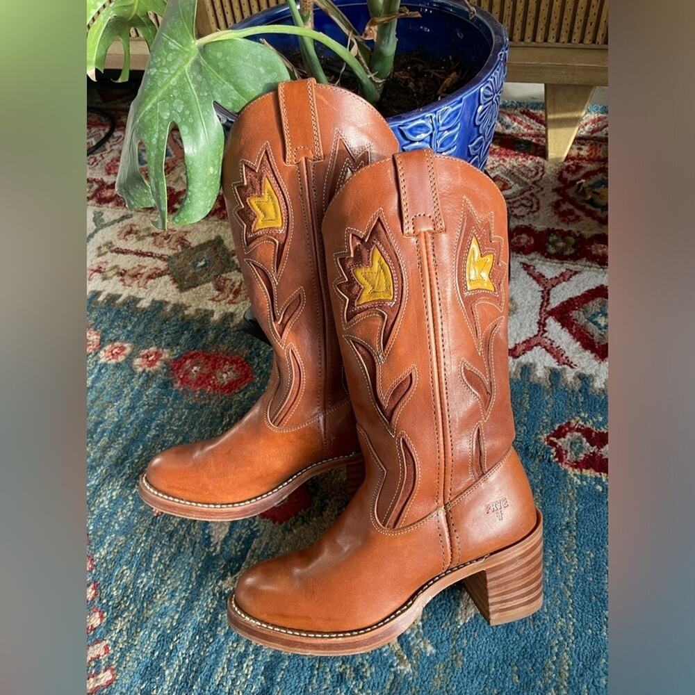 FRYE vintage Sabrina floral inlay cowboy Western boots size 6.5 - Picture 2 of 14